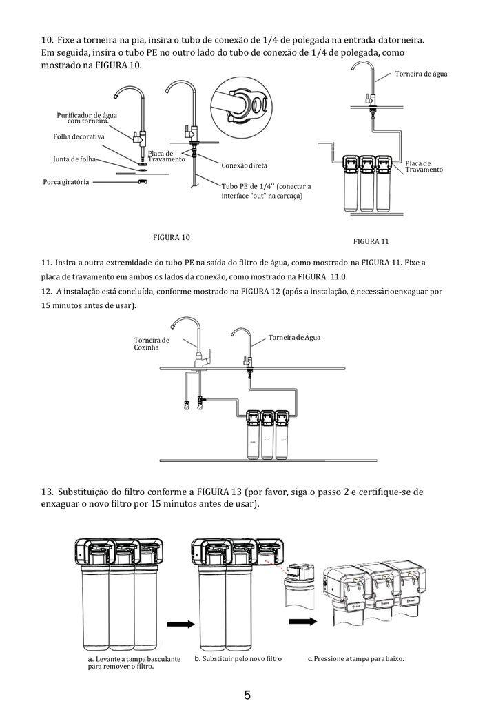 Diagrama de instalação do Purafiltra Tripla Ação sob a pia